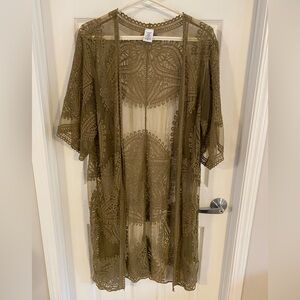NWT Time & Tru Olive Green Lace Kimono